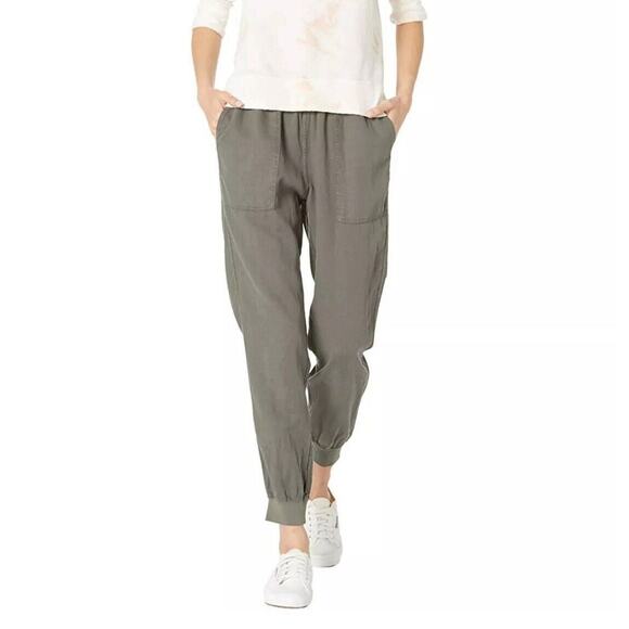 Faherty Arlie Day Jogger Pants S Pull On Linen Tencel Square Pockets Army Green - Picture 10 of 10